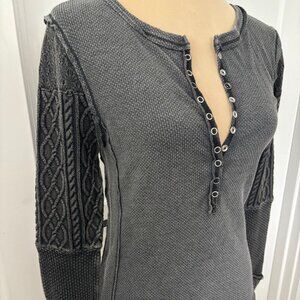 FREE PEOPLE Twisted Cable Cuff Thermal Henley Top NEW w TAGS